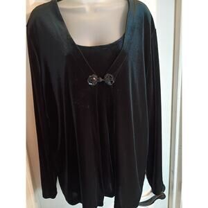 White Stag 1 Pc. Cardigan Looks Like 2pc Black Velvet Sz XL Holiday Festive...